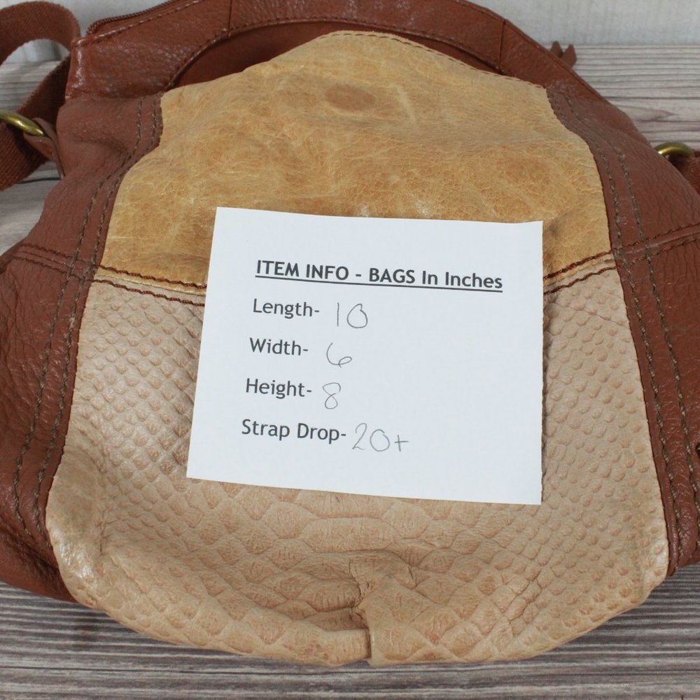The Sak Brown Colorblock Snakeskin Leather Slouch Boho Crossbody Shoulder Bag - Picture 12 of 12